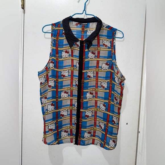 Hello Kitty Sleeveless Blouse Button Up XL - Picture 1 of 5
